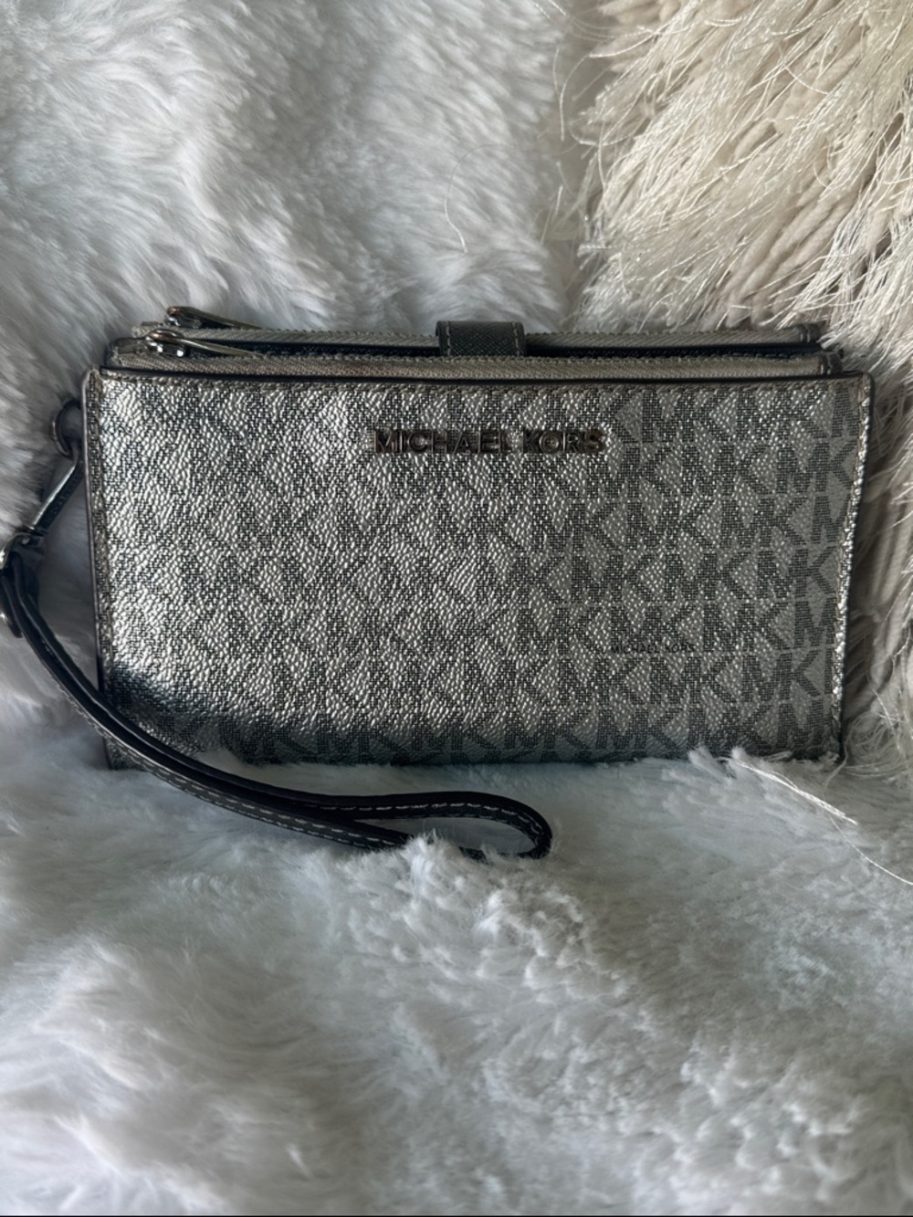 Michael Kors Silver Logo-Print Wristlet Clutch